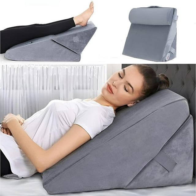 Bed Wedge Pillow for Sleeping, Adjustable Wedge Pillow Headboard, Memory Foam Incline Cushion for Legs and Back, Body Support Pillow with Machine Washable Cover