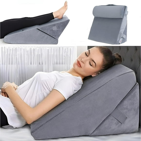 Bed Wedge Pillow, Folding Memory Foam Incline Cushion for Legs and Back, Body Support Pillow with Machine Washable Cover