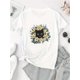 thumbnail image 2 of Camiseta de manga corta para mujer transpirable Moda de veranoWomen's Floral Cat Print T-Shirt - Soft Polyester Crew Neck Tee with Adorable Black Cat & Flower Design, Casual Short Sleeve for Casual, 2 of 7