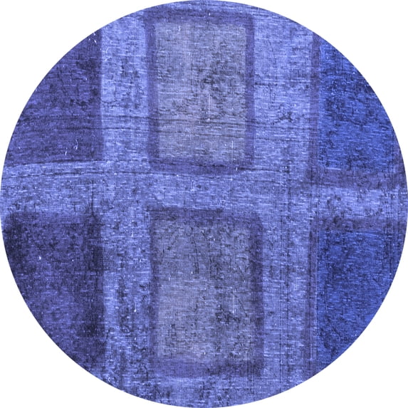 Ahgly Company Indoor Round Abstract Blue Modern Area Rugs, 7' Round