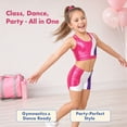 thumbnail image 4 of Girls Gymnastics Leotard 2-Piece Shiny gymnastics outfit with Shorts，Rose Red, 4 of 9