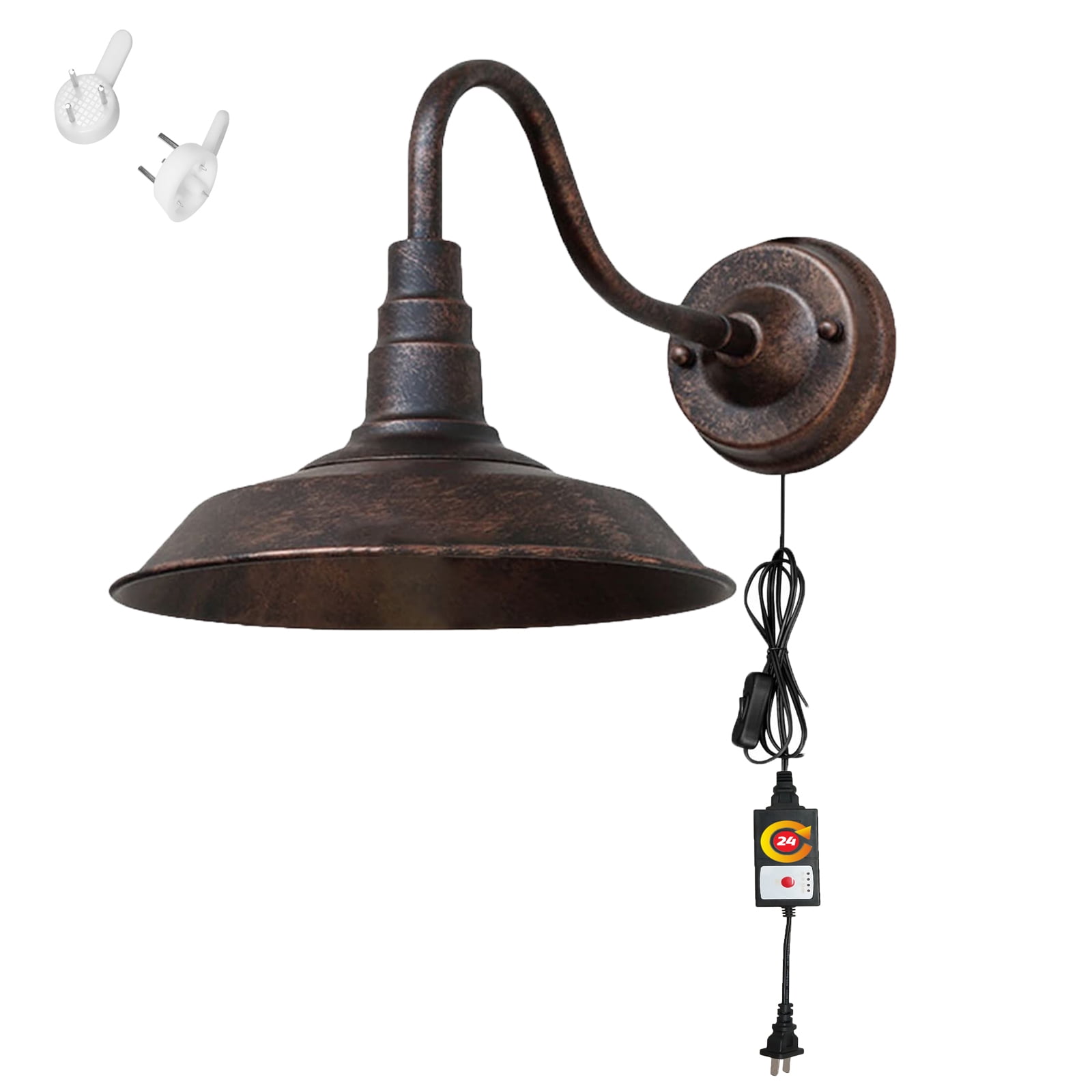 FSLiving Plugin Wall Sconce with Timer Vintage Retro Rustic Metal Wall