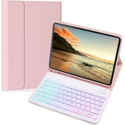 7 Color Rainbow Backlit Magnetically Detachable Bluetooth Keyboard Folio Case with Pencil Holder for iPad 9th/8th/7th Gen 10.2 Inch & iPad Pro 10.5"/iPad Air 3rd Gen Protective Tablet Cover, Pink