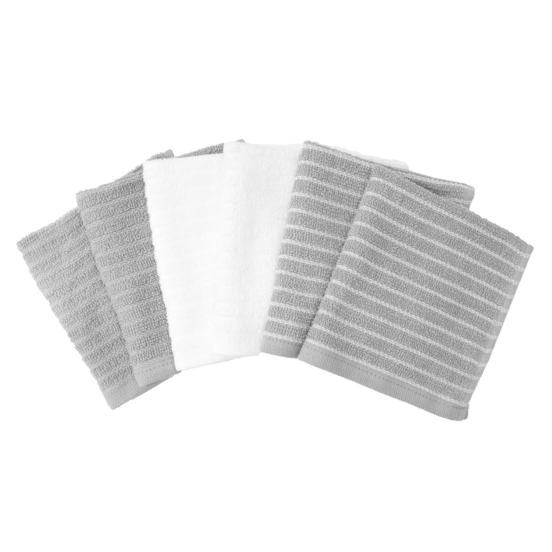 RITZ Cotton Terry Horizontal Stripe Bar Mop Dish Cloth Set, 6-Pack, Grey, 12” x 12”