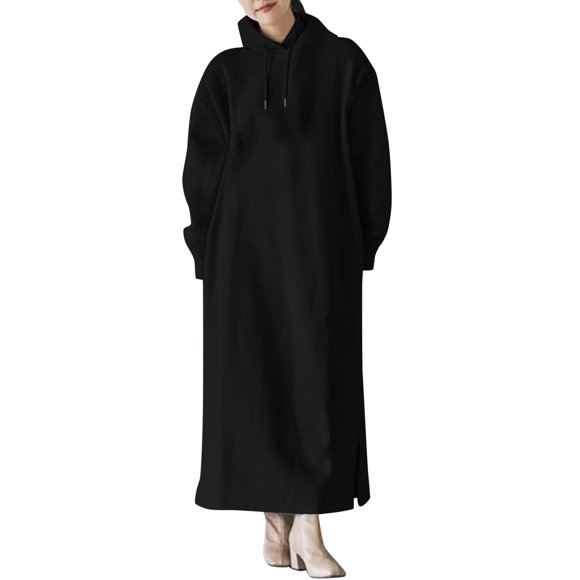 Dresses For Women Autumn And Winter Plush Hooded Bottomed Sweater Plus Size Straight Pocket Loose Long Dress