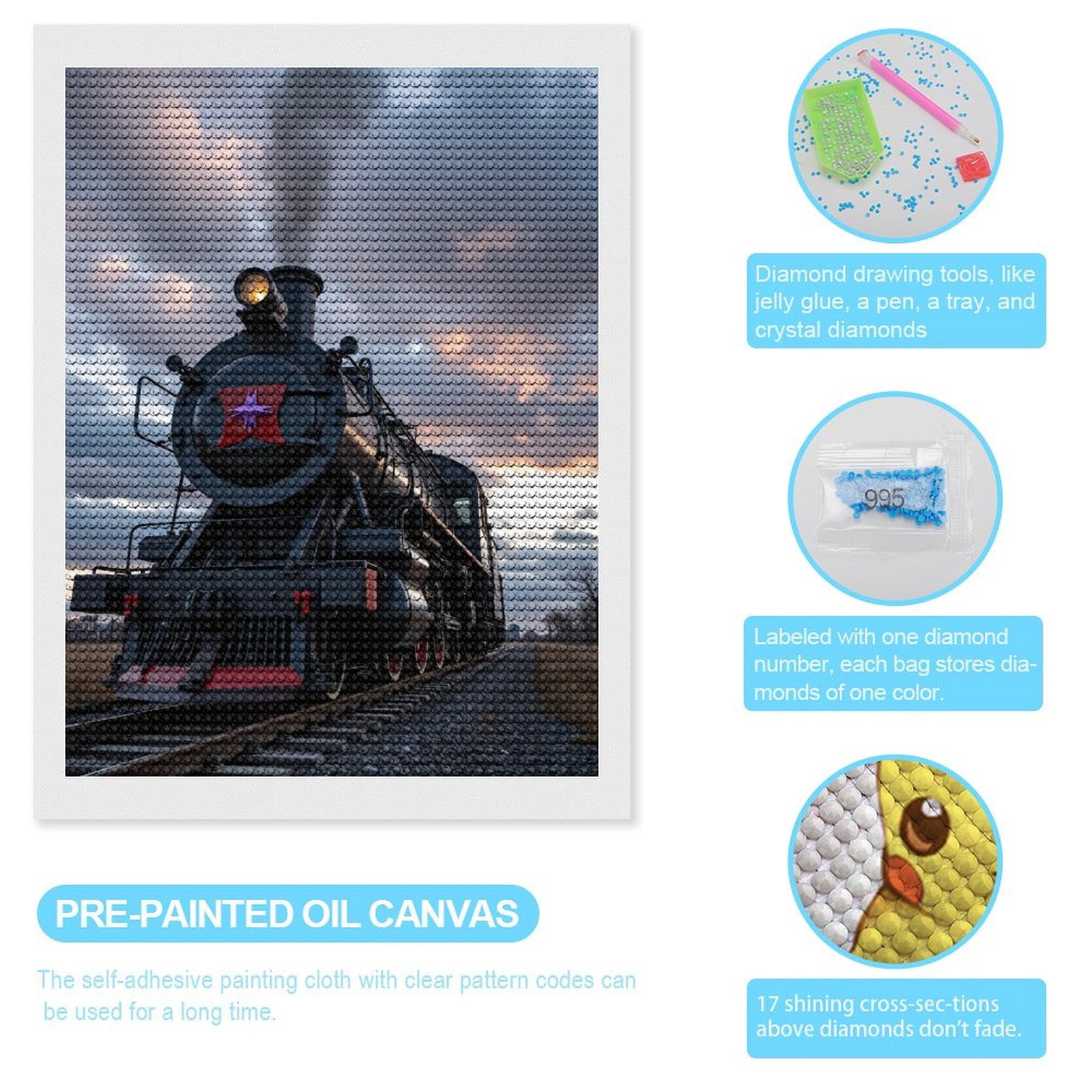 Diamond Art Kits for Adults, Train Dusk Journey Rails 5D Diamond Painting Kits for Adults Beginners, DIY Full Drill Diamond Painting, Gem Art and Crafts 12x16