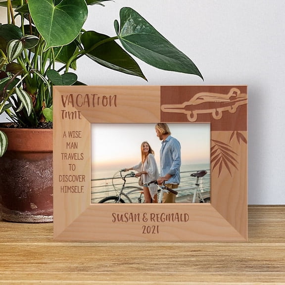 Vacation Time A Wise Man Travels To Discover Himself Personalized Wooden Frame-5" x 3 1/2" Brown Horizontal