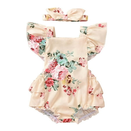

Binmer Toddler Kids Baby Girls Summer Playsuits Ruffled Bodysuit+Headband Clothes