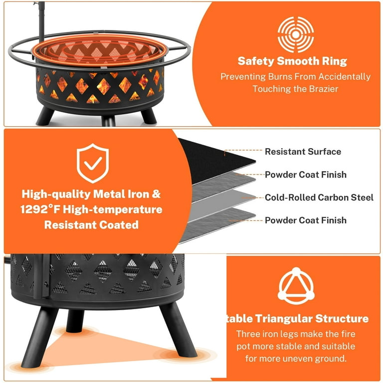 SEGMART Wood Burning Fire Pit for Outside, 24 SEGMART Wood Burning Fire Pit for Outside, 24