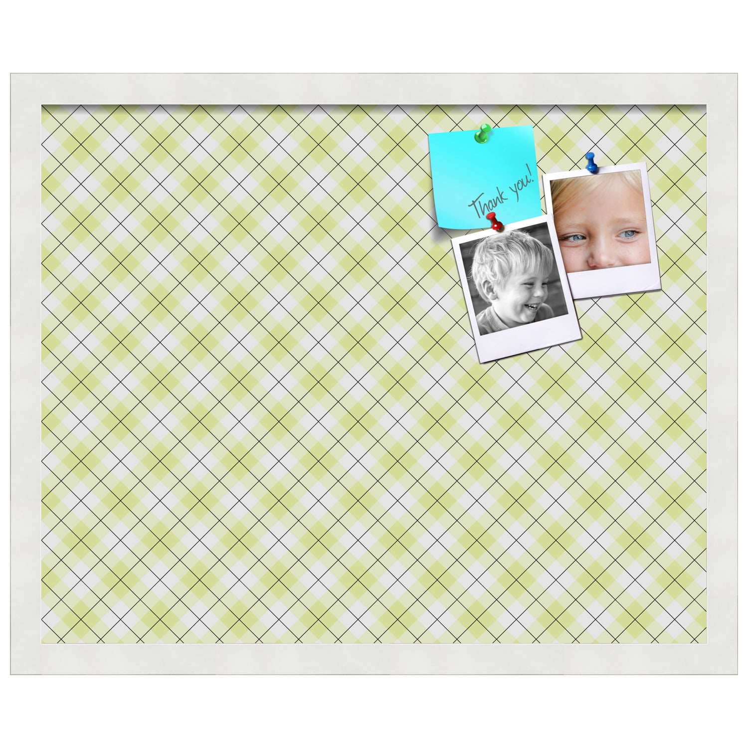 PinPix ArtToFrames 19x15 Custom Cork Bulletin Board Argyle Light Yellow   Poster Board Has a Fabric Style Canvas Finish, Framed in Satin White Frame (PinPix-642)