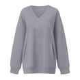 thumbnail image 5 of VV AVEORS Womens V Neck Sweatshirt With Pockets Hoodless Hoodies Fleece Pullover Dressy Casual Loose Fit Long Sleeve Tops Gray XL, 5 of 9