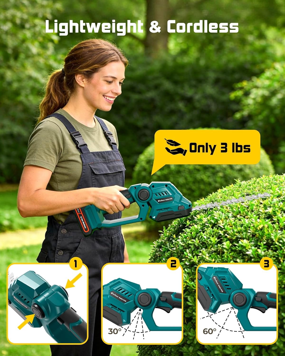 9-Inch Cordless Hedge Trimmer with 2 Batteries, 2-in-1 Electric Grass Shear for Garden Pruning