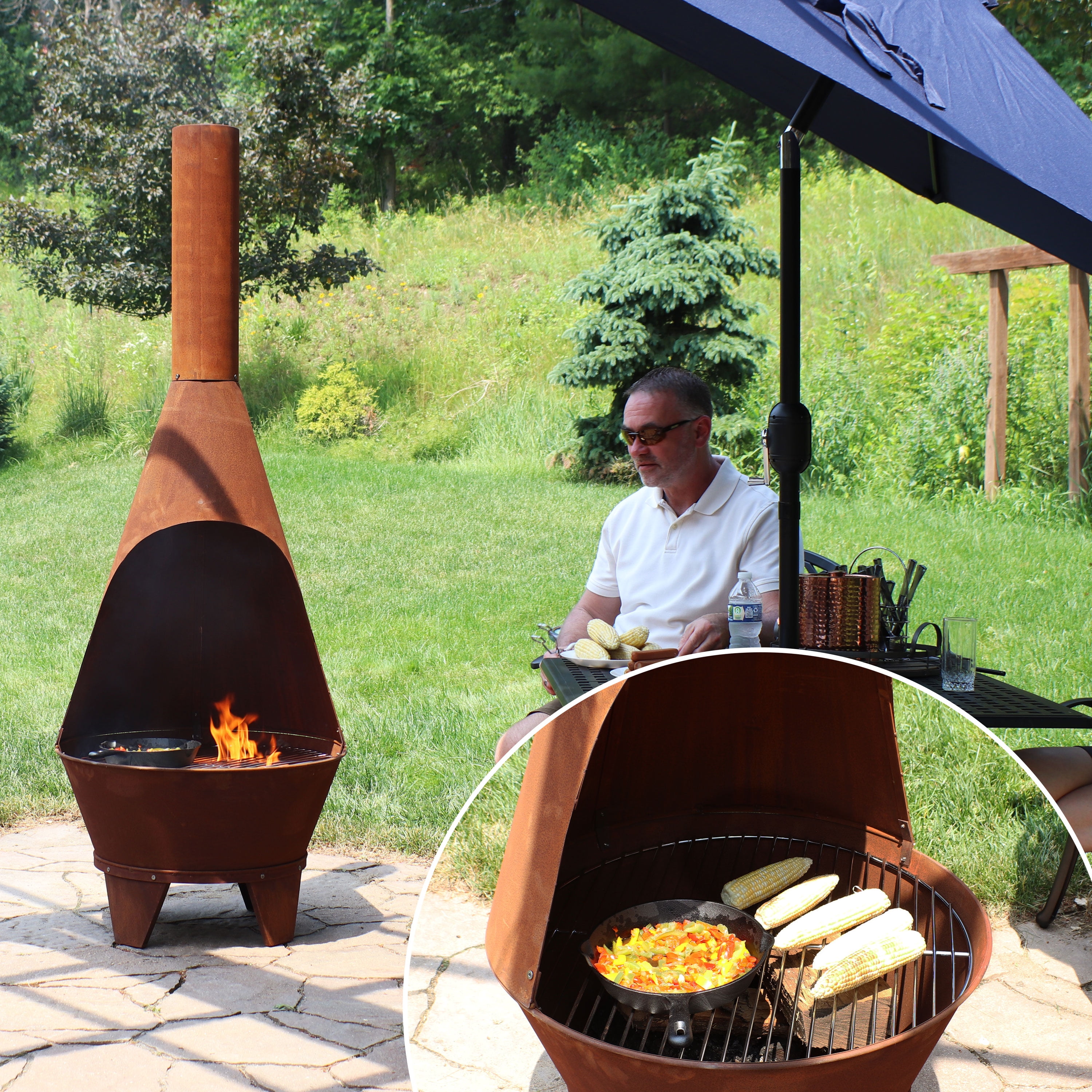 Sunnydaze Outdoor Backyard Patio Mexican Style Oxidized Steel Wood-Burning  Fire Pit Chiminea - 6' - Rust - Walmart.com