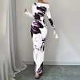 thumbnail image 3 of MORTTIC Women's Off-Shoulder Floral Print Bodycon Stretchy Party & Casual Long Sleeve Maxi Dress Purple，S, 3 of 4