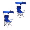 thumbnail image 1 of 2-Pack Camp Chair with Shade Canopy Folding Camping Recliner Chair with Carry Bag for Outdoor Camping Hiking Beach, Heavy Duty 350 LBS,Blue, 1 of 9