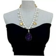 thumbnail image 5 of EOEMY Cultured White Rice Pearl Necklace Amethyst Druzy Pendant 22", 5 of 7