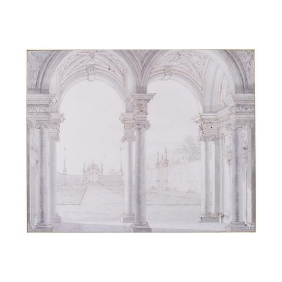 Benjara 47 x 59 Decorative Wall Art- Rectangular- Historical Architecture- Gray