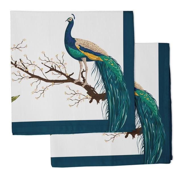 Vargottam Luxury Collection Dinner Table Linen Dcor Cotton Napkin Printed Fabric Reusable Napkins Set Of 12, 20 X 20 - Peacock
