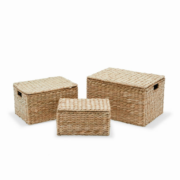 Modrn Naturals Woven Storage Boxes Set, Woven Storage Bins With Lids