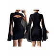 thumbnail image 3 of Women'S Round Neck Ribbed Chiffon Dress with Pearl Detail Cape Style Bodycon Slip Dress, 3 of 7