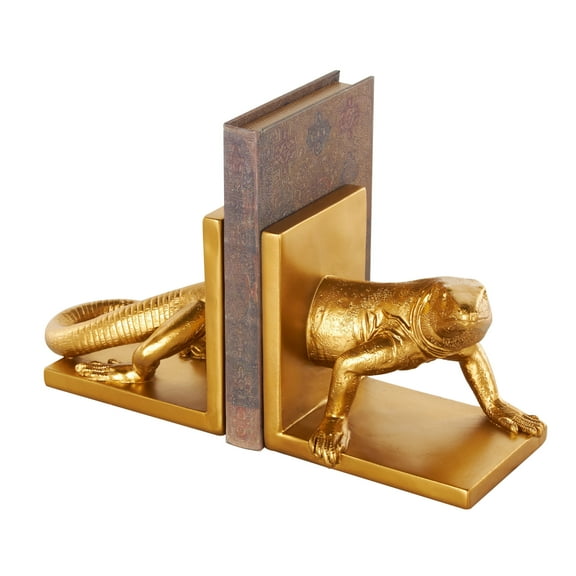 DecMode 7" Crawling Lizard Resin Bookends (Set of 2)