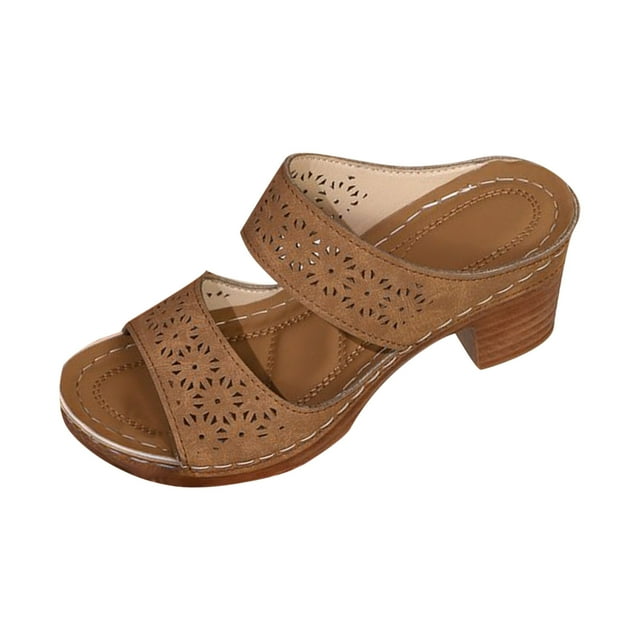 Talons Hauts Épais Ouverts Respirants Mode Décontractée Printemps pour Femmes Khaki Taille 8.5