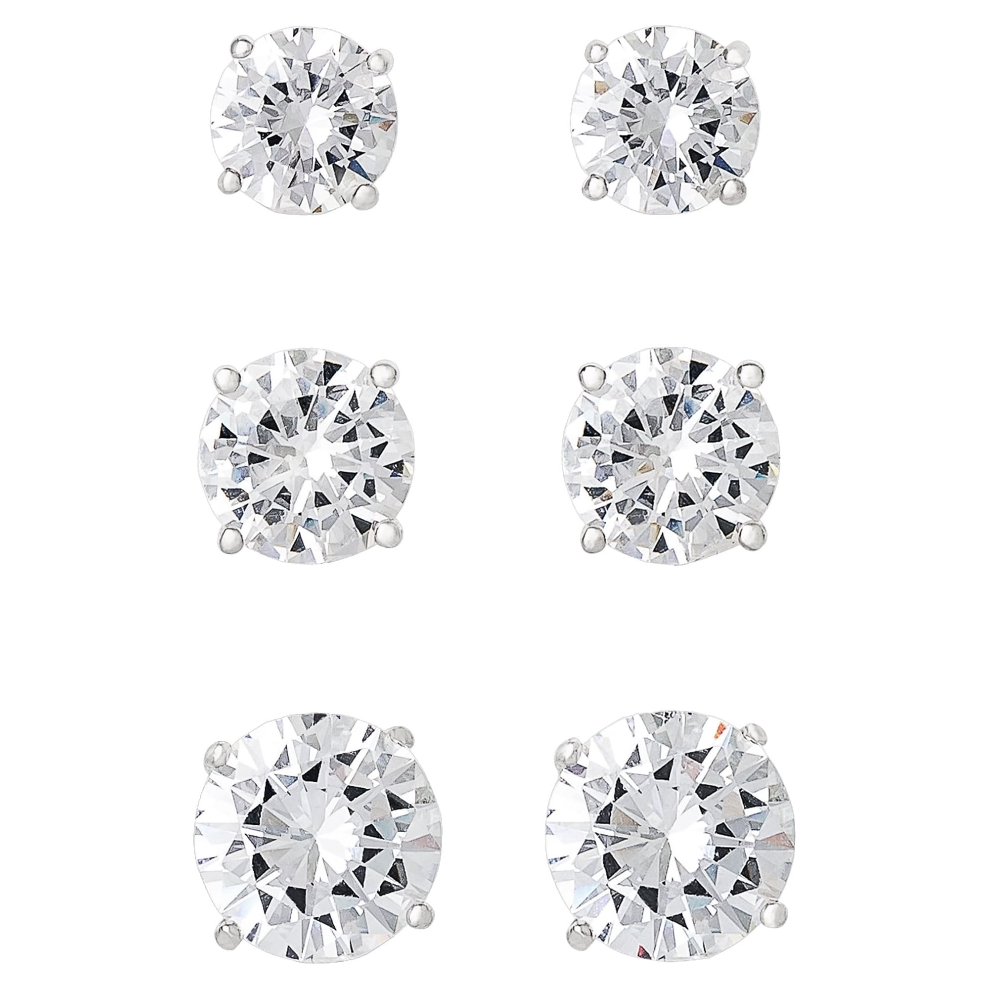 Believe by Brilliance, Women's Fine Silver Plated Cubic Zirconia Round Stud Earrings, 3 Pack