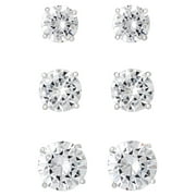 Believe by Brilliance Fine Silver Plated Cubic Zirconia Round Stud Earrings, 3 Pack
