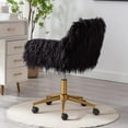 thumbnail image 2 of Wubio Fluffy Office Desk Chair, Faux Fur Modern Swivel Armchair with Wheels, Soft Comfy Fuzzy Elegant Accent Makeup Vanity Chairs for Women Girls, Home Living Dressing Room Bedroom, Black, 2 of 9