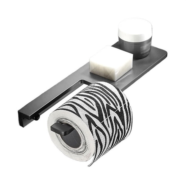 Portarrollos de papel higiénico con estante, de aluminio engrosado, for montaje en pared, color negro