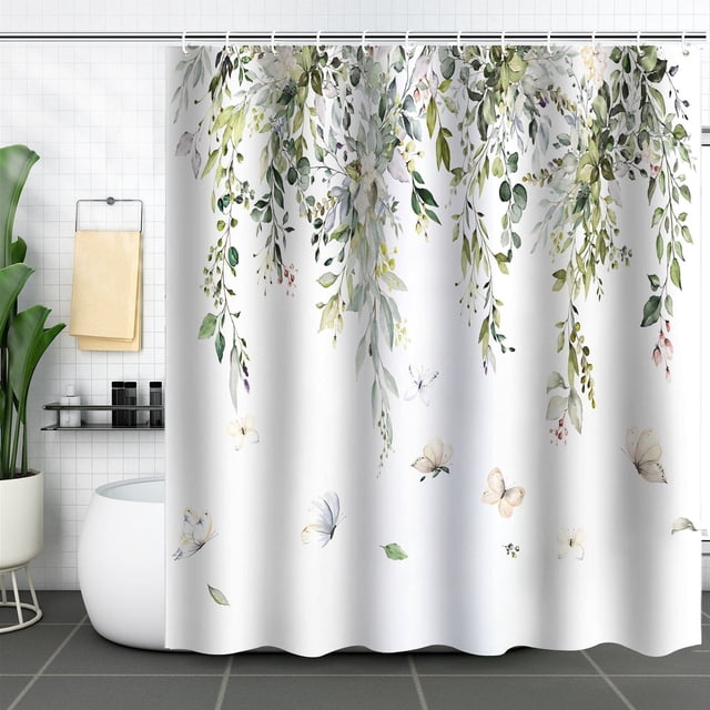 Cortina de baño, cortina de ducha de plantas verdes, impermeable y a prueba de moho, impresión digital 3D, partición de cortina de baño de bosque, no requiere perforación, xtl1022, 150*180