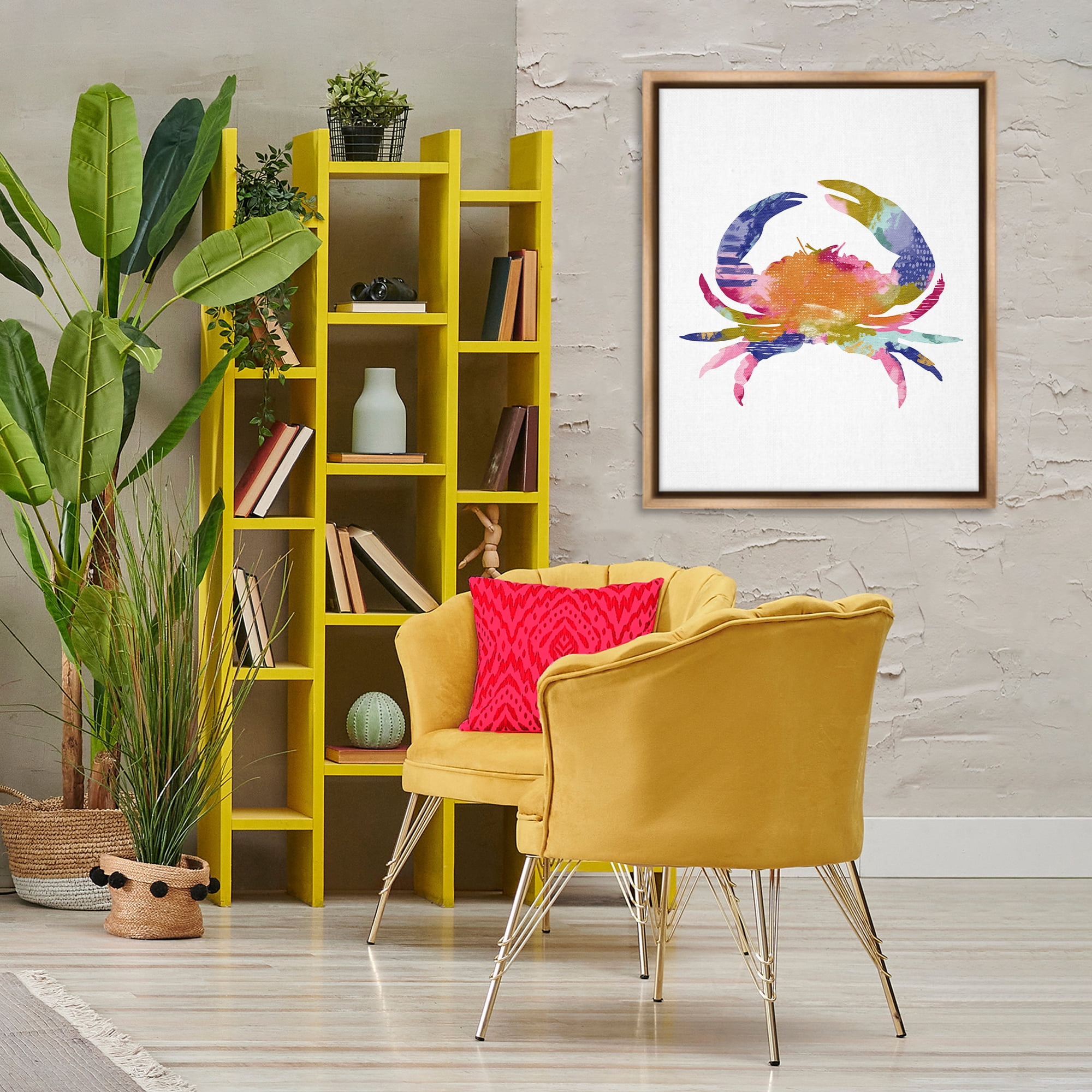 Stupell Industries Patterned Crab Impression Animals & Insects Painting Brown Floater Framed Canvas Art Print Wall Art, 25 x 31