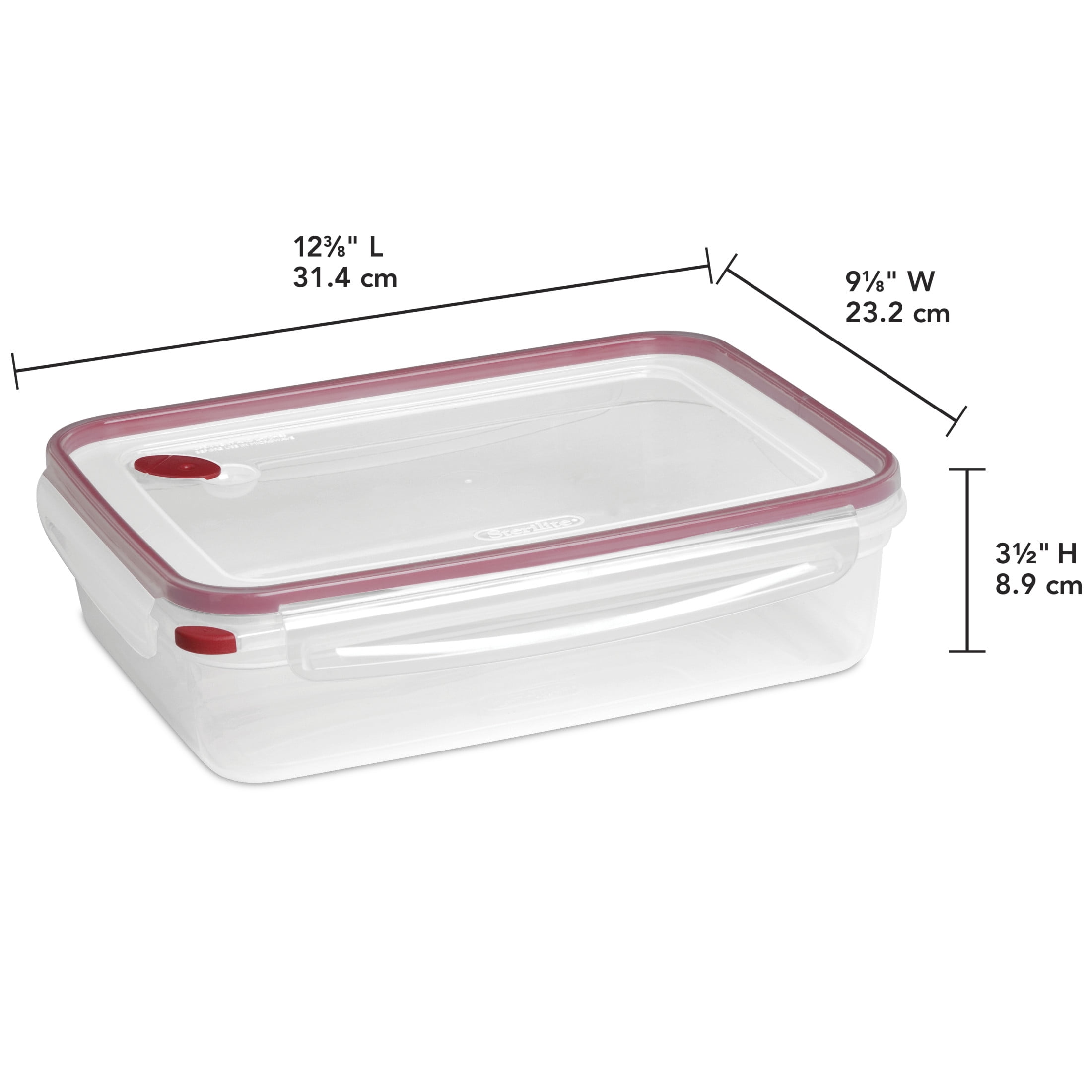 Sterilite Ultra•Seal™ 16.0 Cup Rectangle, Latching Food Storage Container, Airtight Watertight Seal, Red, 4 Count