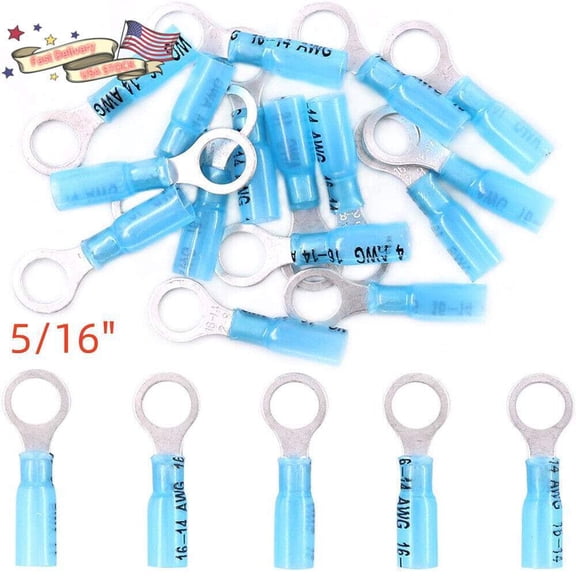 50PCS Wire Crimp Connectors Waterproof Heat Shrink Ring Terminals 16-14AWG 5/16"