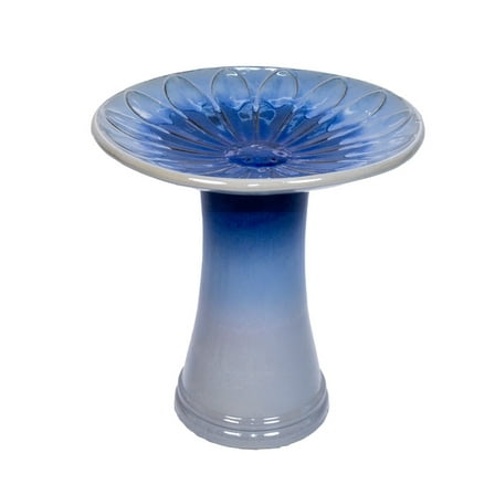 Ceramic Birdbath for Patio, Garden - Blue Ombre