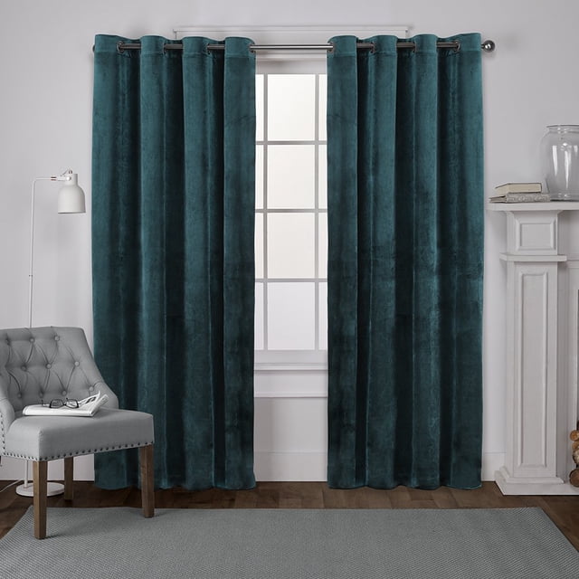 Exclusive Home Velvet Heavyweight Light Filtering grommet Top curtain Panel Pair, 54x96, Teal
