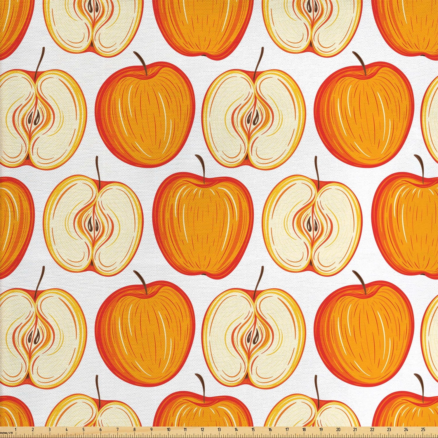 Apple Fabric by The Yard, Ripe Halved and Whole Fruits in Warm Colors