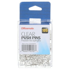 OfficeMate Push Pins in Reusable Box, Clear