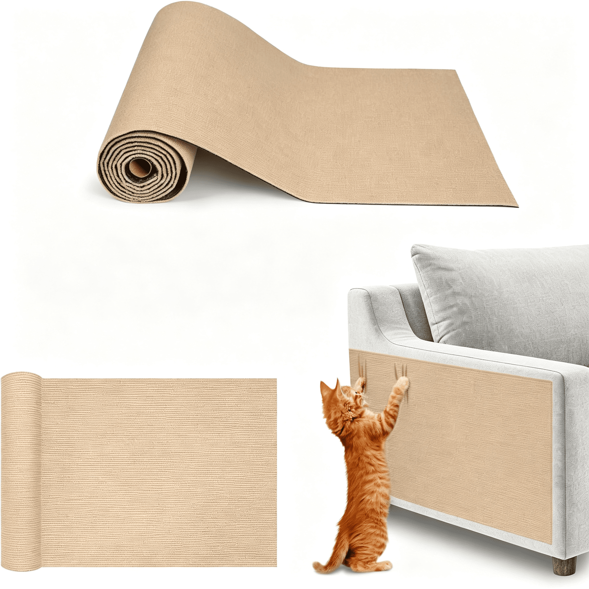 HBMYN Peel&Stick Cat Scratching Mat-Beige L:39 |39 x 15 Self-Adhesive Scratch Carpet Furniture Protector for Couch Sofa Wall&Door Indoor Kittens&Cats