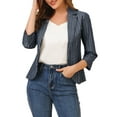 thumbnail image 6 of INSPIRE CHIC Women's Striped Blazer  3/4 Sleeves Casual Open Front Notched Lapel Blazer M Dark Blue, 6 of 9