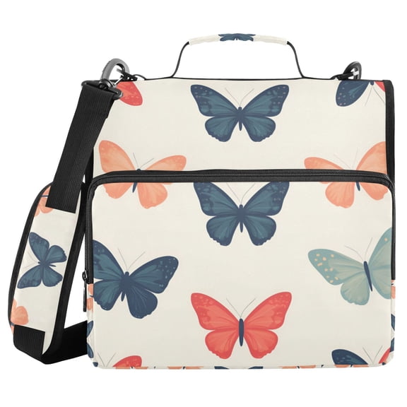 FORMRS Zipper Binder with Shoulder Strap 2-inch Ring 500 Sheet Capacity File Bag, Orange Butterflies