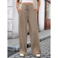 thumbnail image 4 of Pantalones de Pijama Holgados de Punto Suave con Bolsillos y Pernera Acanalada para Mujer con Cordón Ajustable. Marrón XXL, 4 of 9