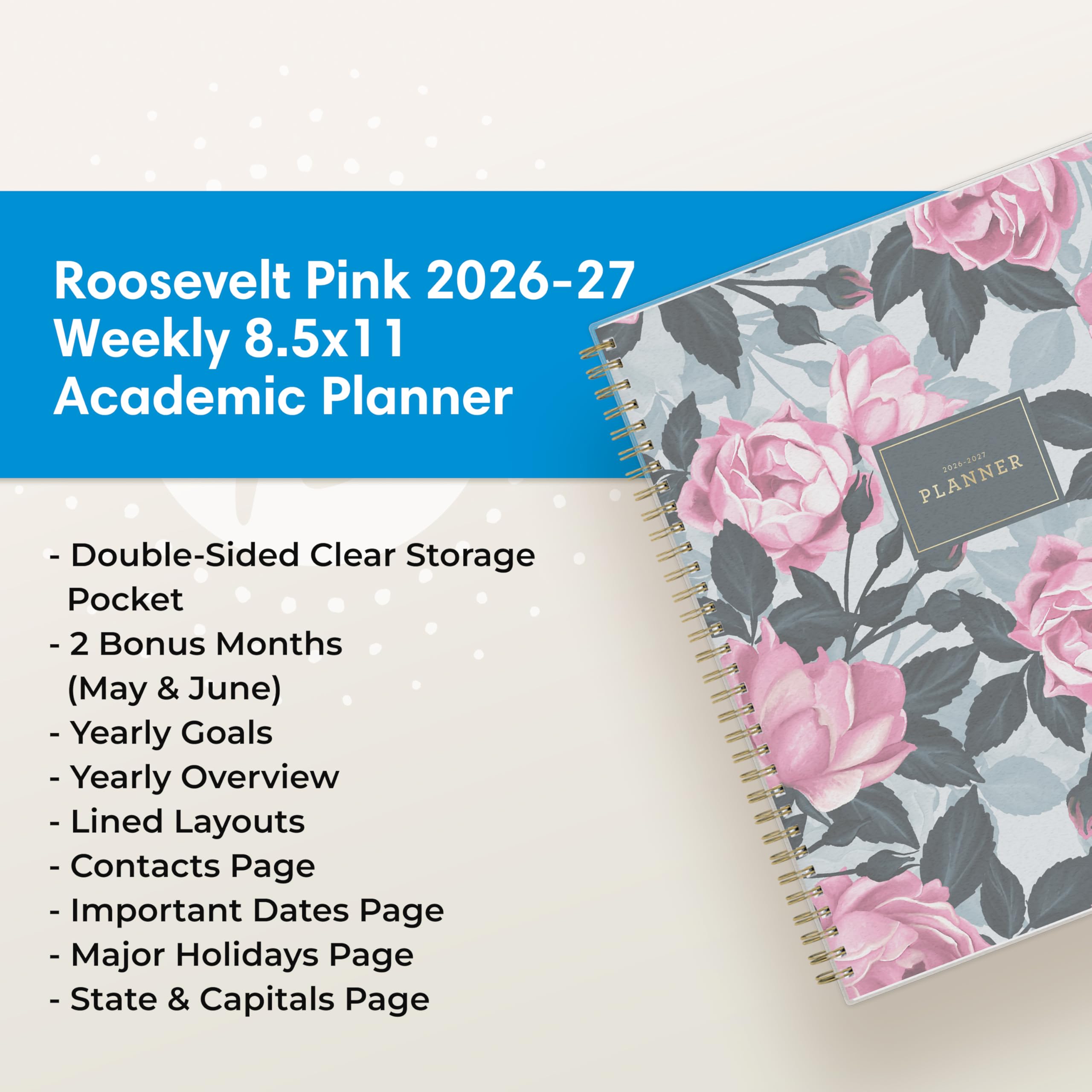 Blue Sky 2026-2027 Weekly and Monthly Planner, 8.5" x 11", Roosevelt Pink photo 3