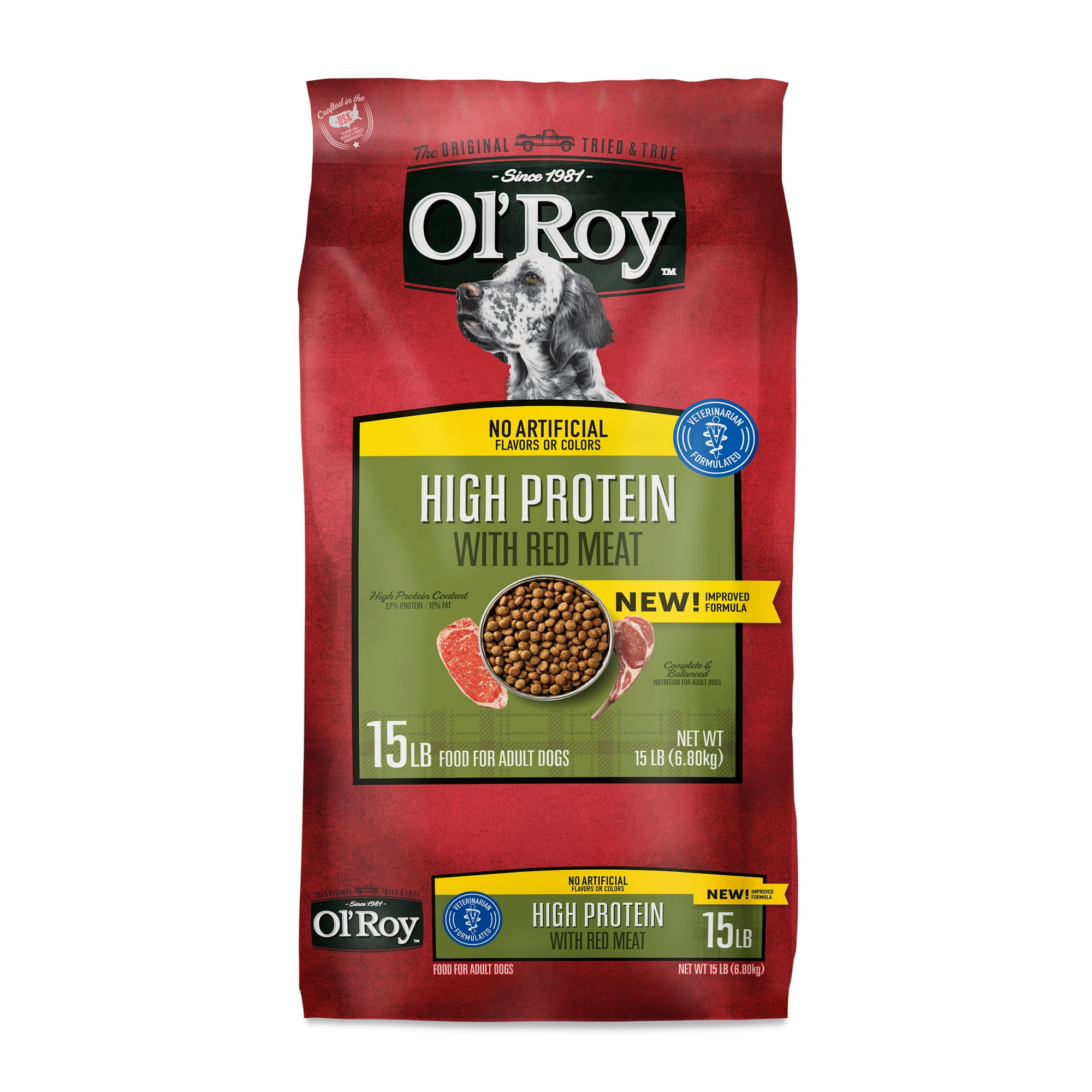 Ol' Roy High Protein with Red Meat Dry Dog Food for Adult Dogs, 15 lb Bag