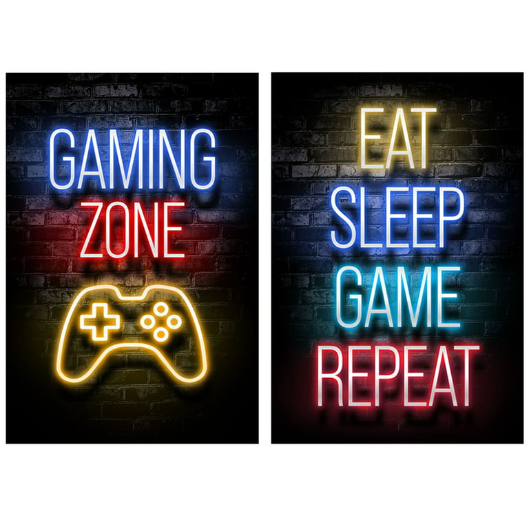 Adifare 2Pcs Gaming Poster Neon Effect Canvas Print Gaming Wall Art Fashion  Funny Gaming Themed Wall Decoration for Video Game Room Teenager Boys  Bedroom Playroom 