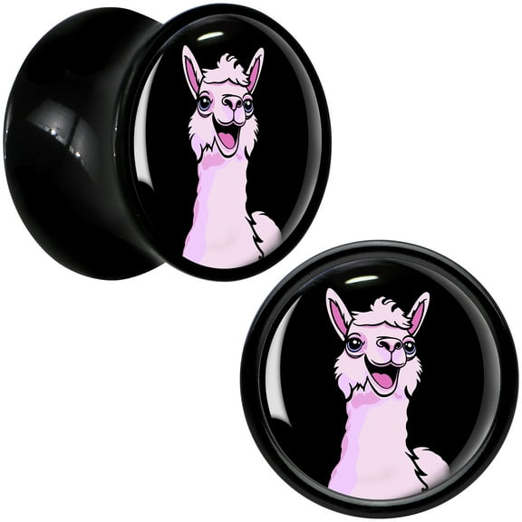 Body Candy 00 Gauge Pink Happy Llama Black Acrylic Saddle Plug Set of 2pc