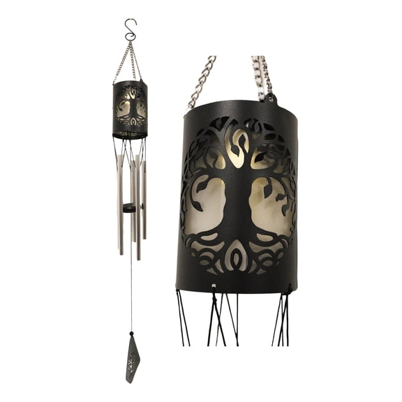 Celtic Tree Of Life Cylindrical Steel Metal Filigree Hanging Solar Wind Chime