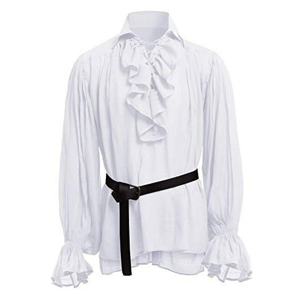 Men Medieval Ruffle Collar Shirt Loose Lace Tunic Shirt - Walmart.com ...