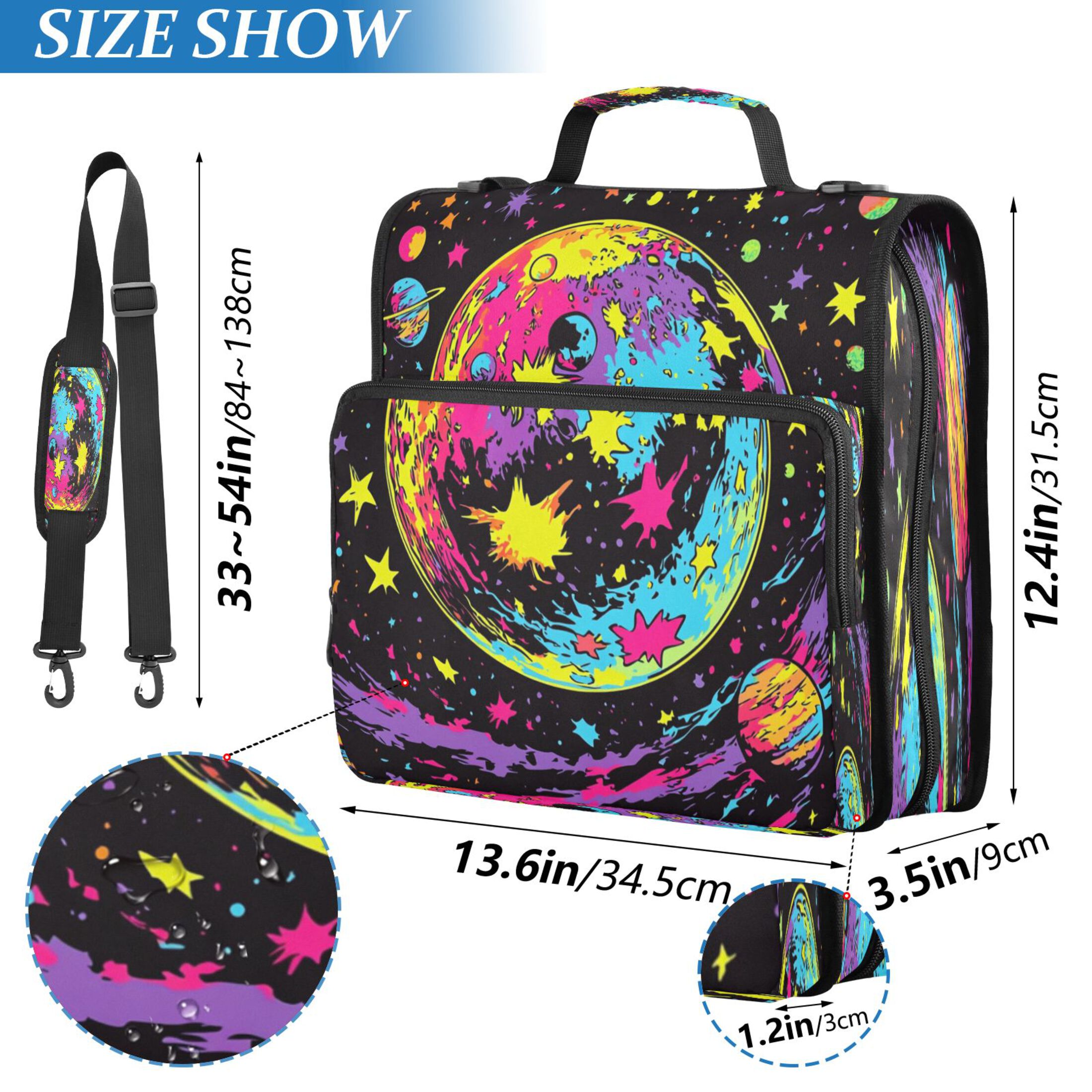 YAZAOO Zipper Binder trapper keeper Documents Organized Design Vibrant Planetary Scene Printed