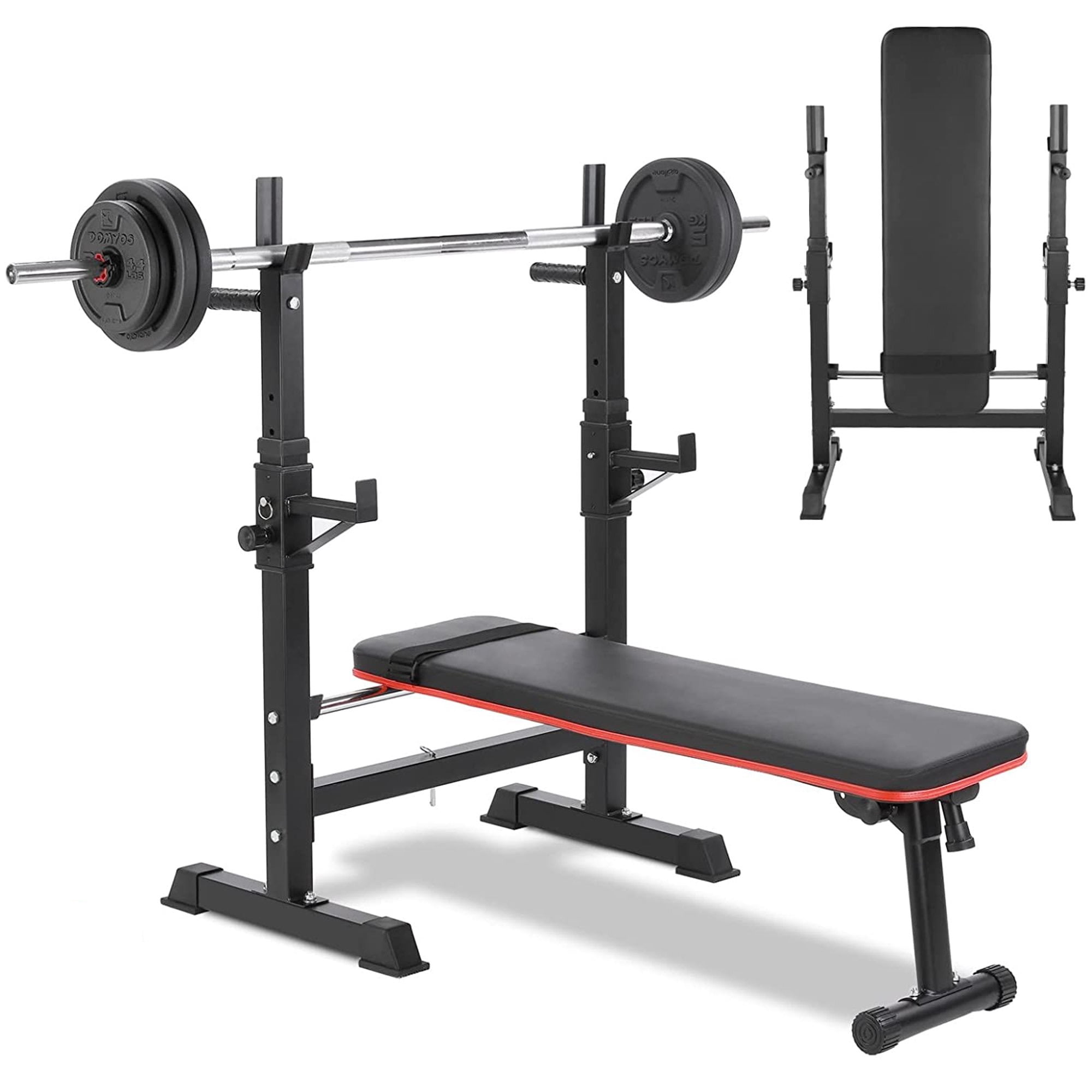 Color:red Olympic Workout Bench for Home Gym Strength Training Weight Bench Foldable Incline Decline Bench with Height Adjustable Squat Rack Weightlifting Bench with Rack 